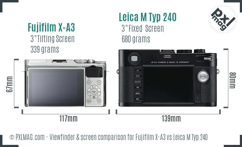 Fujifilm X-A3 vs Leica M Typ 240 Screen and Viewfinder comparison