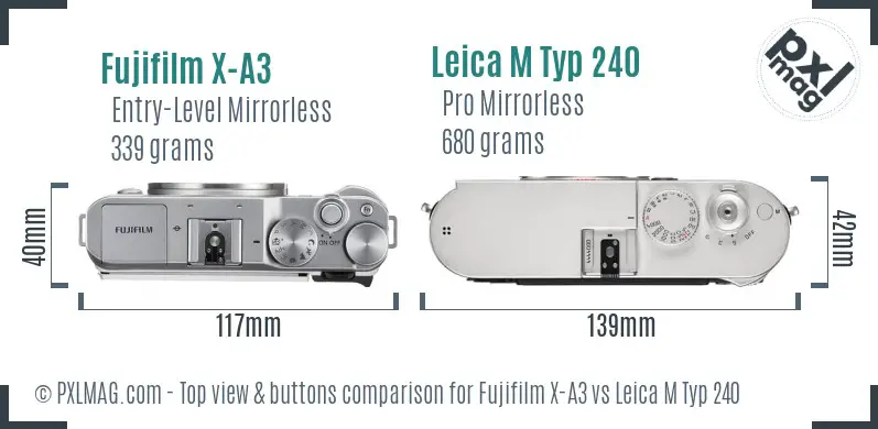 Fujifilm X-A3 vs Leica M Typ 240 top view buttons comparison