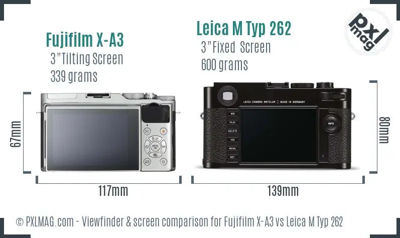 Fujifilm X-A3 vs Leica M Typ 262 Screen and Viewfinder comparison