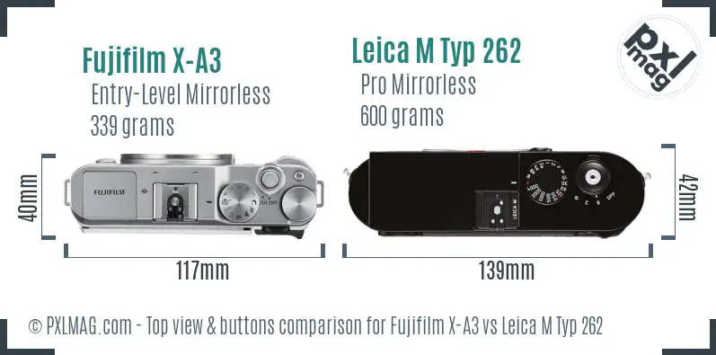Fujifilm X-A3 vs Leica M Typ 262 top view buttons comparison