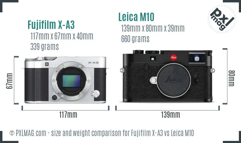 Fujifilm X-A3 vs Leica M10 size comparison