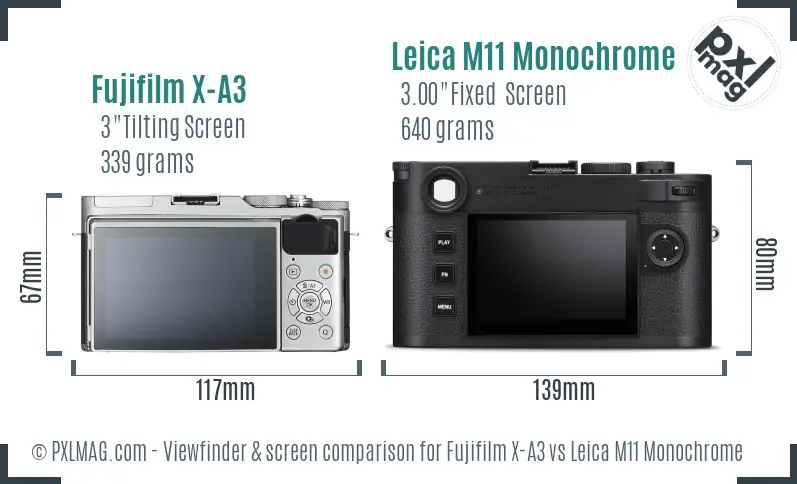 Fujifilm X-A3 vs Leica M11 Monochrome Screen and Viewfinder comparison