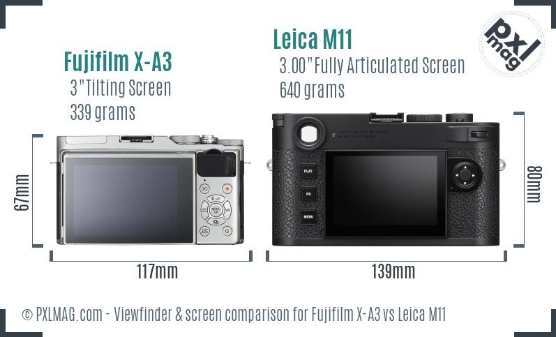 Fujifilm X-A3 vs Leica M11 Screen and Viewfinder comparison
