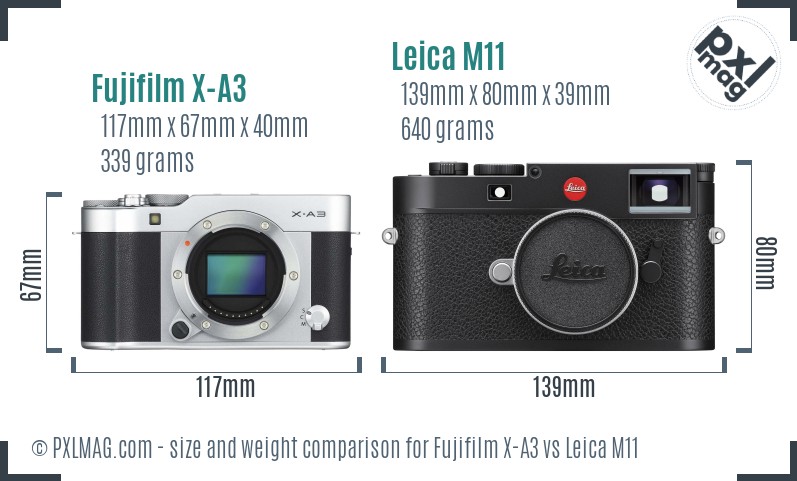 Fujifilm X-A3 vs Leica M11 size comparison Fujifilm X-A3 vs Leica M11 size comparison