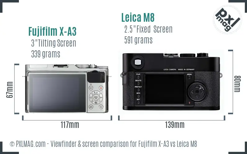 Fujifilm X-A3 vs Leica M8 Screen and Viewfinder comparison Fujifilm X-A3 vs Leica M8 Screen and Viewfinder comparison