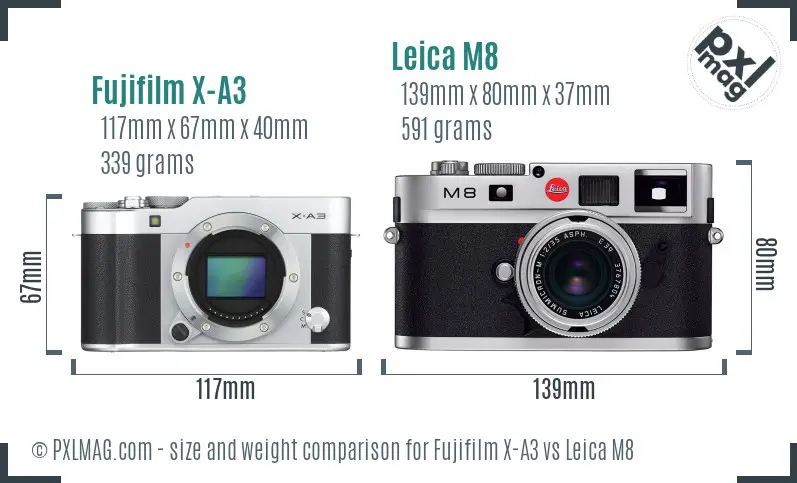 Fujifilm X-A3 vs Leica M8 size comparison Fujifilm X-A3 vs Leica M8 size comparison