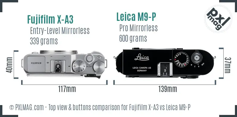 Fujifilm X-A3 vs Leica M9-P top view buttons comparison