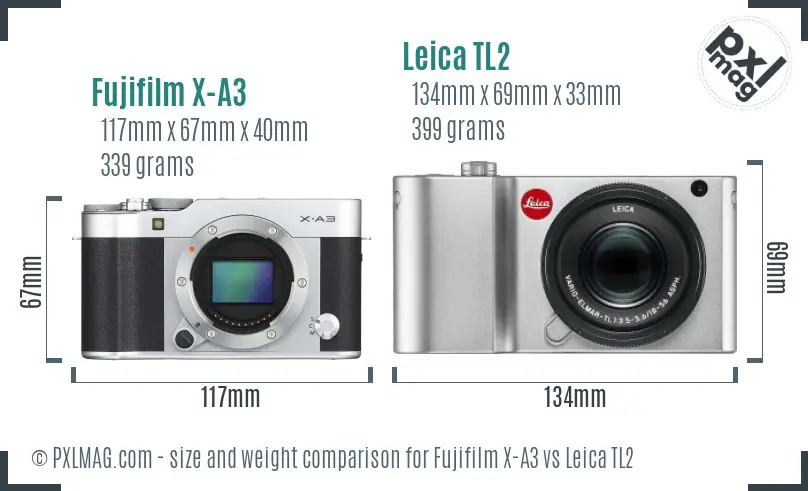 Fujifilm X-A3 vs Leica TL2 size comparison