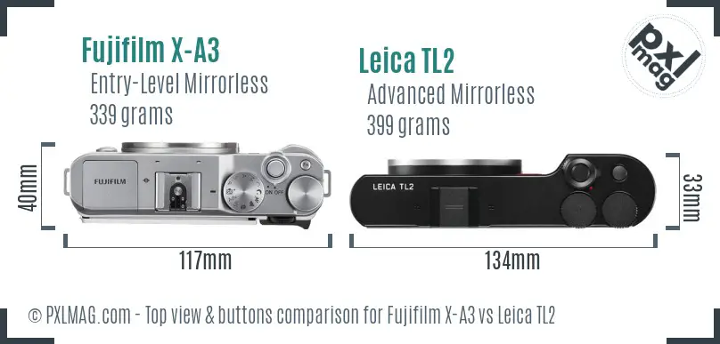 Fujifilm X-A3 vs Leica TL2 top view buttons comparison