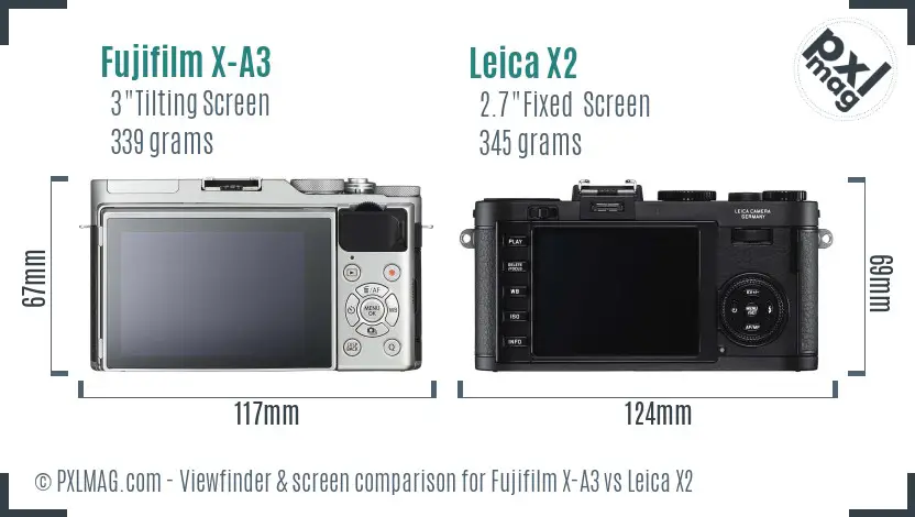 Fujifilm X-A3 vs Leica X2 Screen and Viewfinder comparison