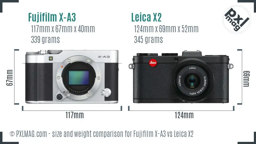 Fujifilm X-A3 vs Leica X2 size comparison