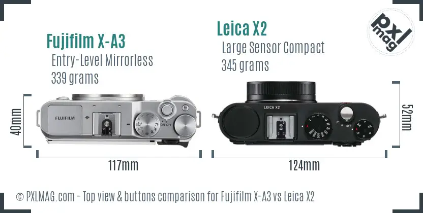 Fujifilm X-A3 vs Leica X2 top view buttons comparison