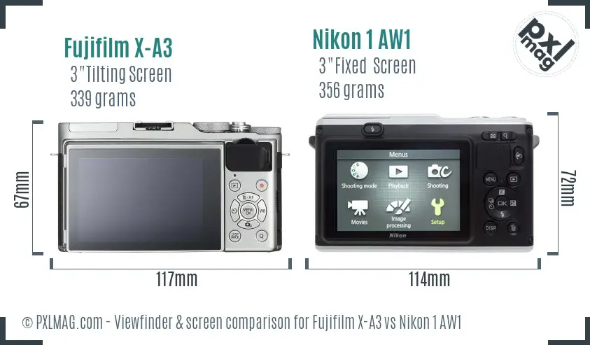 Fujifilm X-A3 vs Nikon 1 AW1 Screen and Viewfinder comparison