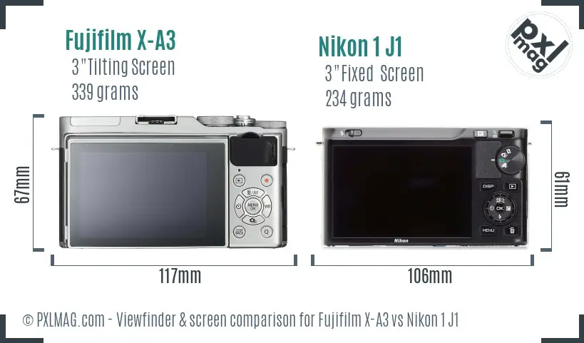 Fujifilm X-A3 vs Nikon 1 J1 Screen and Viewfinder comparison