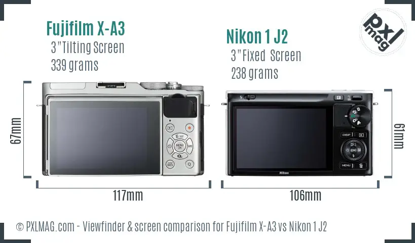 Fujifilm X-A3 vs Nikon 1 J2 Screen and Viewfinder comparison Fujifilm X-A3 vs Nikon 1 J2 Screen and Viewfinder comparison