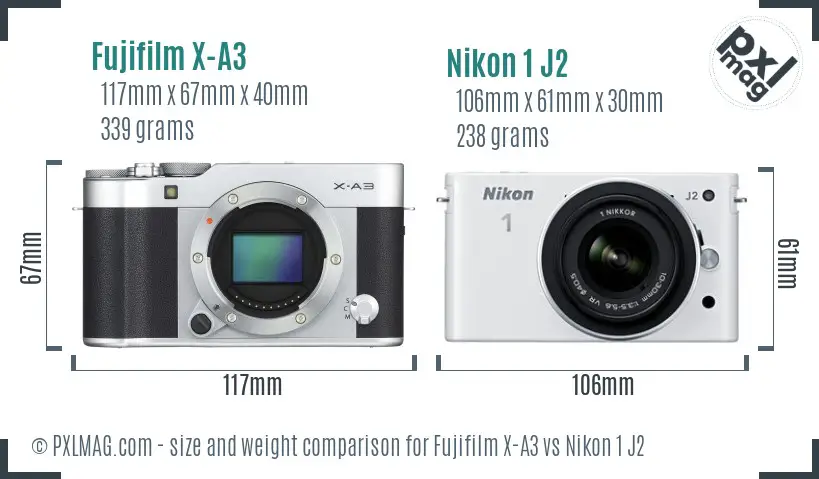 Fujifilm X-A3 vs Nikon 1 J2 size comparison Fujifilm X-A3 vs Nikon 1 J2 size comparison