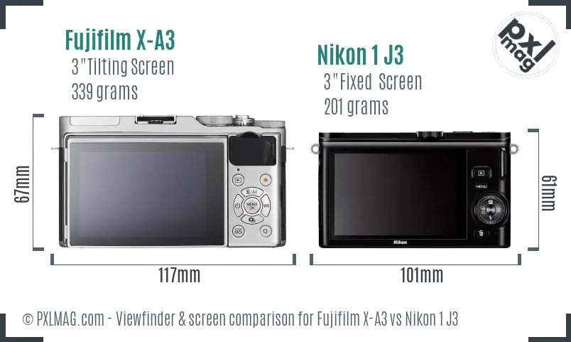 Fujifilm X-A3 vs Nikon 1 J3 Screen and Viewfinder comparison
