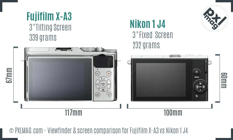 Fujifilm X-A3 vs Nikon 1 J4 Screen and Viewfinder comparison
