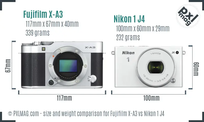 Fujifilm X-A3 vs Nikon 1 J4 size comparison