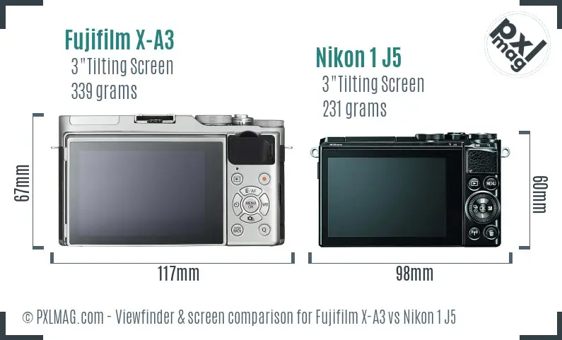 Fujifilm X-A3 vs Nikon 1 J5 Screen and Viewfinder comparison