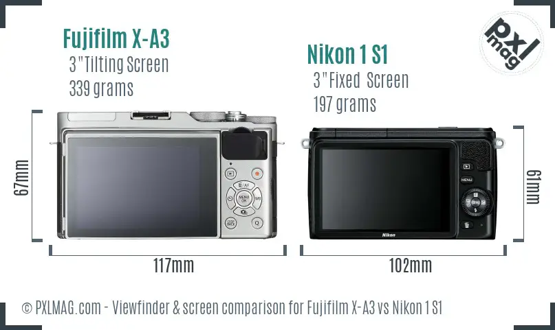 Fujifilm X-A3 vs Nikon 1 S1 Screen and Viewfinder comparison