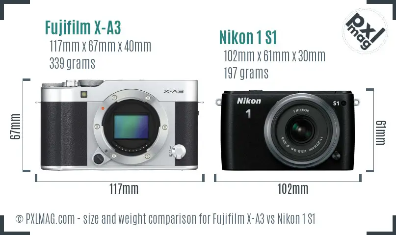 Fujifilm X-A3 vs Nikon 1 S1 size comparison