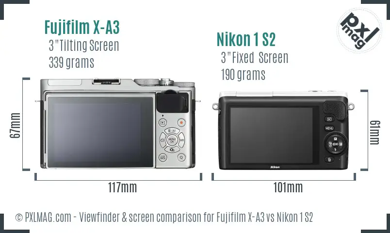Fujifilm X-A3 vs Nikon 1 S2 Screen and Viewfinder comparison