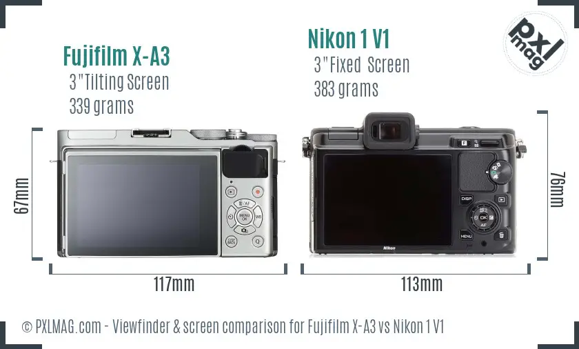 Fujifilm X-A3 vs Nikon 1 V1 Screen and Viewfinder comparison