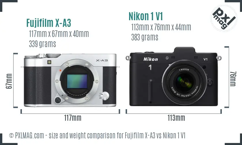 Fujifilm X-A3 vs Nikon 1 V1 size comparison