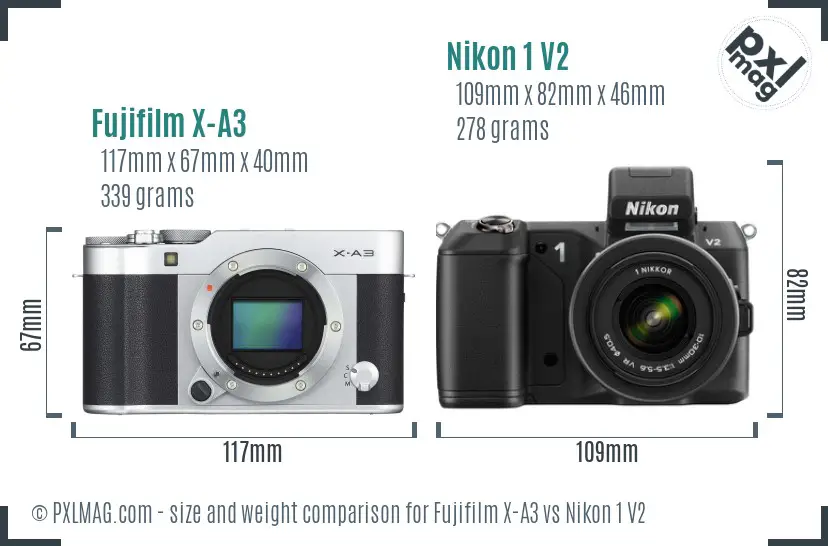 Fujifilm X-A3 vs Nikon 1 V2 size comparison Fujifilm X-A3 vs Nikon 1 V2 size comparison