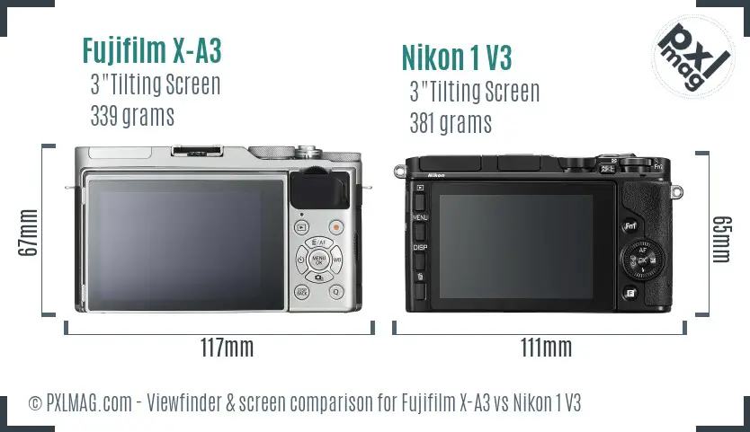 Fujifilm X-A3 vs Nikon 1 V3 Screen and Viewfinder comparison