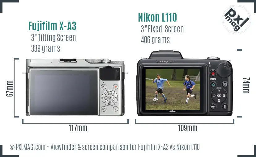 Fujifilm X-A3 vs Nikon L110 Screen and Viewfinder comparison