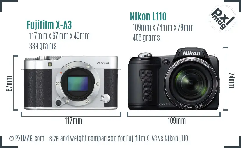 Fujifilm X-A3 vs Nikon L110 size comparison