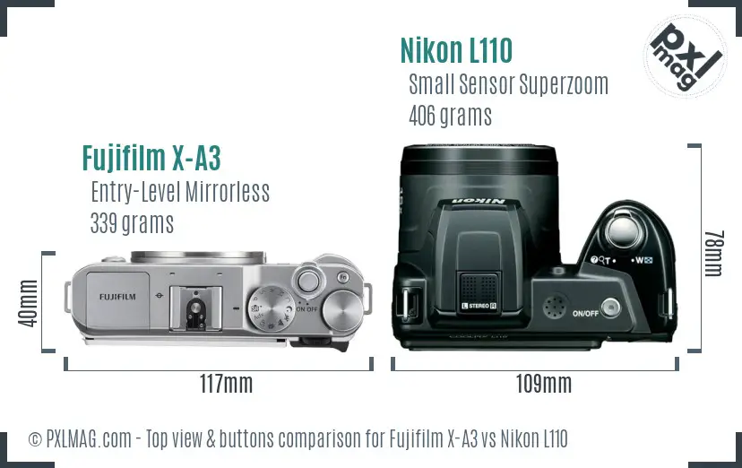 Fujifilm X-A3 vs Nikon L110 top view buttons comparison