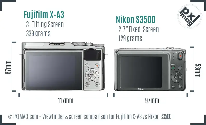 Fujifilm X-A3 vs Nikon S3500 Screen and Viewfinder comparison