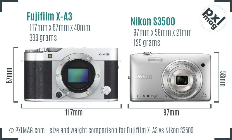 Fujifilm X-A3 vs Nikon S3500 size comparison