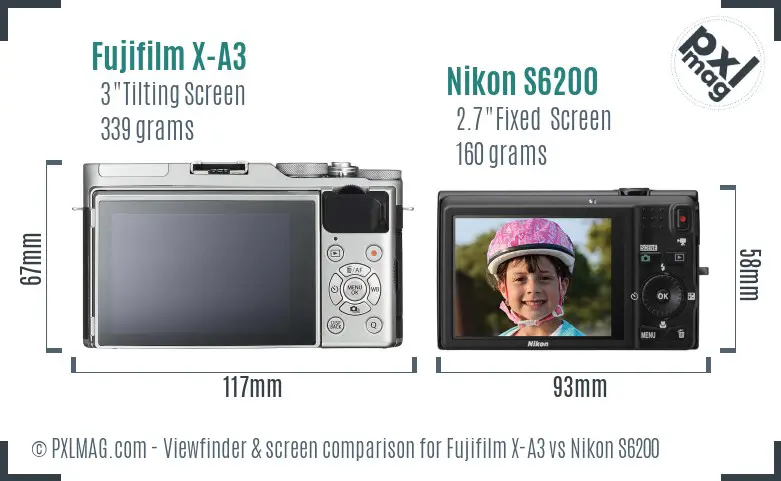 Fujifilm X-A3 vs Nikon S6200 Screen and Viewfinder comparison
