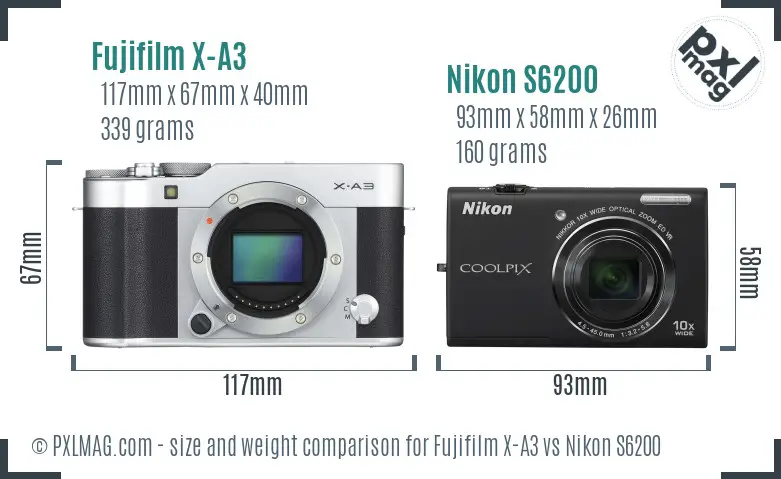 Fujifilm X-A3 vs Nikon S6200 size comparison