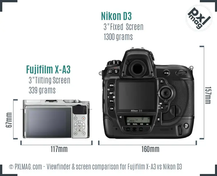 Fujifilm X-A3 vs Nikon D3 Screen and Viewfinder comparison