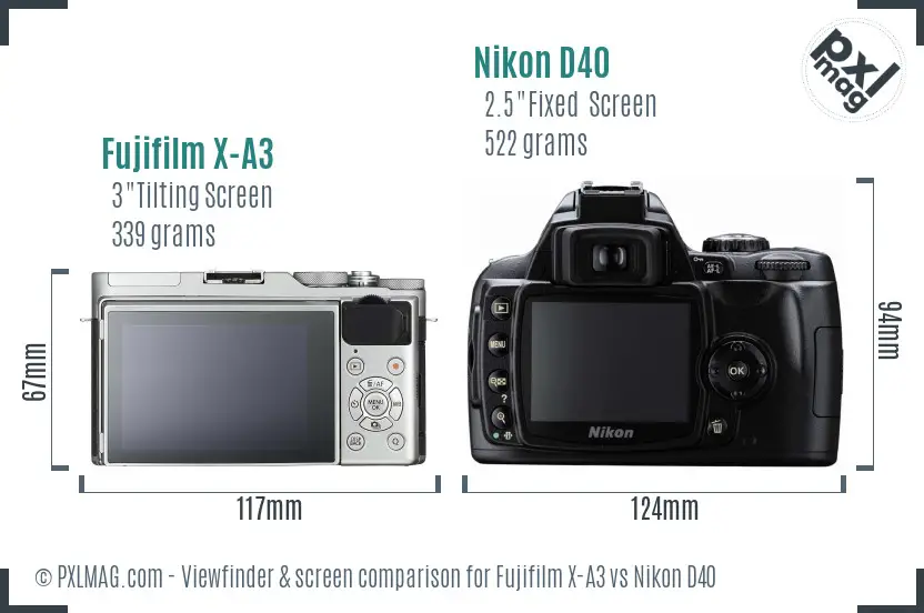Fujifilm X-A3 vs Nikon D40 Screen and Viewfinder comparison