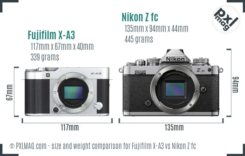 Fujifilm X-A3 vs Nikon Z fc size comparison Fujifilm X-A3 vs Nikon Z fc size comparison
