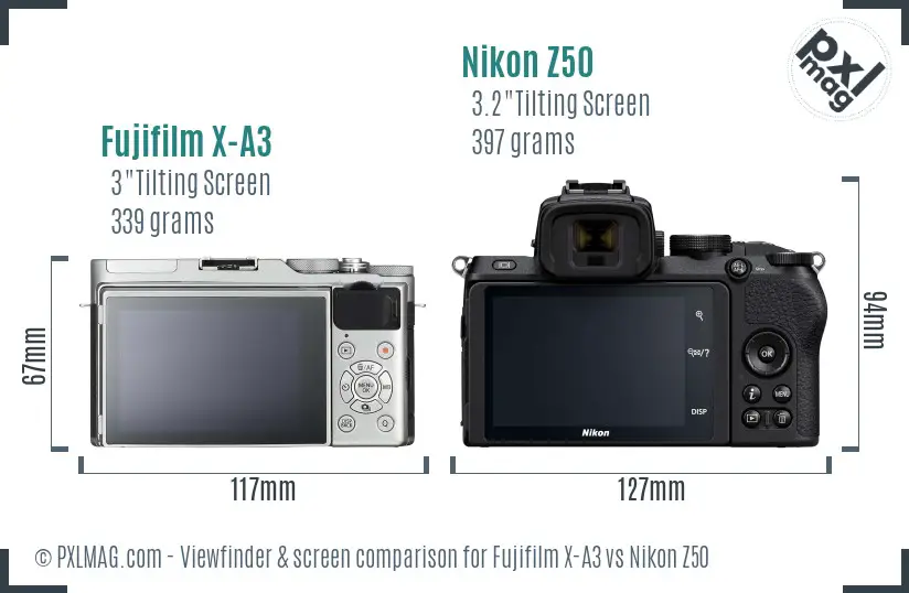 Fujifilm X-A3 vs Nikon Z50 Screen and Viewfinder comparison