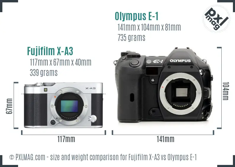 Fujifilm X-A3 vs Olympus E-1 size comparison