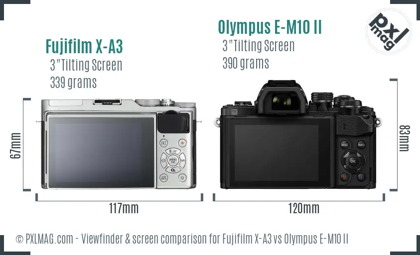 Fujifilm X-A3 vs Olympus E-M10 II Screen and Viewfinder comparison