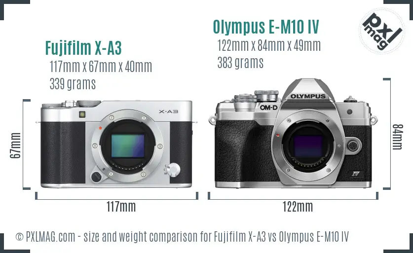 Fujifilm X-A3 vs Olympus E-M10 IV size comparison