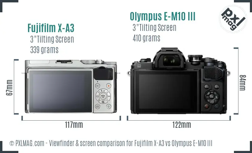 Fujifilm X-A3 vs Olympus E-M10 III Screen and Viewfinder comparison