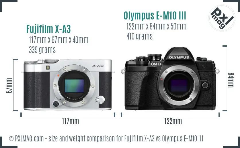 Fujifilm X-A3 vs Olympus E-M10 III size comparison