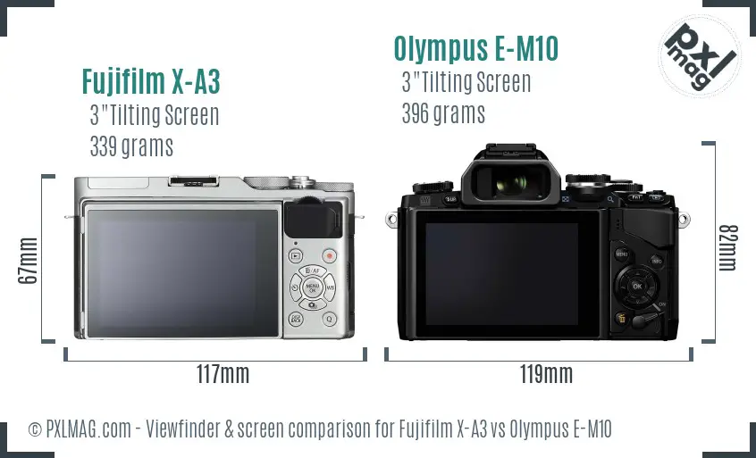 Fujifilm X-A3 vs Olympus E-M10 Screen and Viewfinder comparison