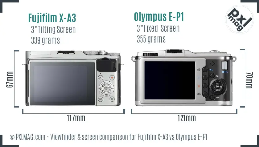 Fujifilm X-A3 vs Olympus E-P1 Screen and Viewfinder comparison