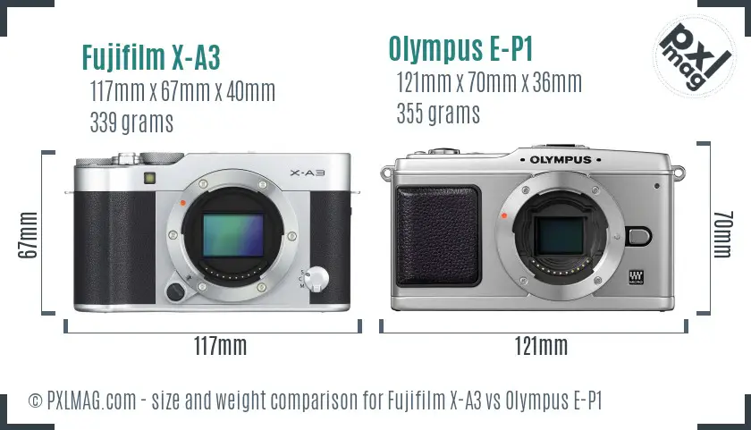 Fujifilm X-A3 vs Olympus E-P1 size comparison